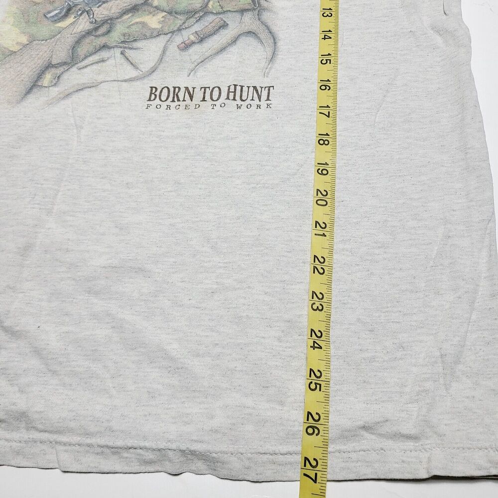 Vintage "Born To Hunt Forced To Work" Men's Size XL Heather Gray Shirt 90's - Picture 3 of 4